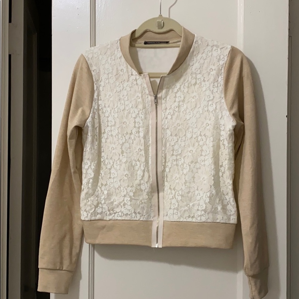 Tan and lace zip up